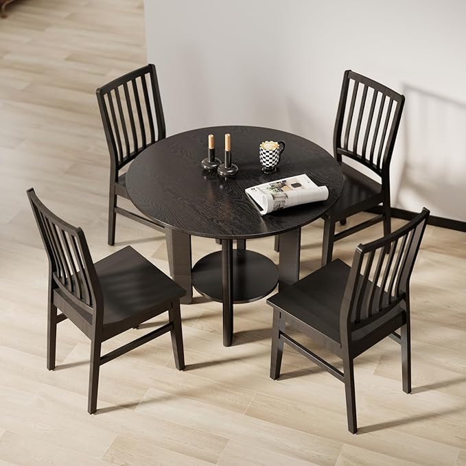 Black Wooden Dining Chairs Set of 4, Farmhouse Dining Room & Kitchen Chair with High Back, Spindle Windsor Armless Side Chair for Living Room Dining Room Kitchen Restaurant Balcony