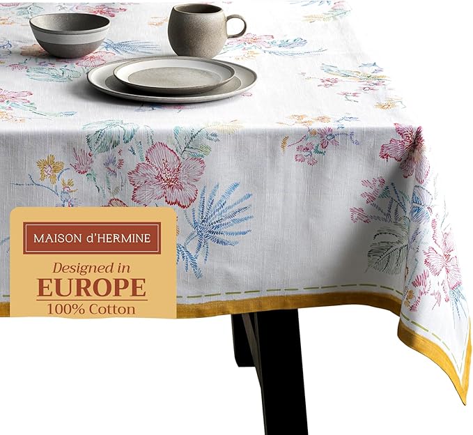 Maison d' Hermine Table Cloth Rectangle Table 100% Cotton 70 x 120 Inches Tablecloth Reusable Decorative for Dining Room Farmhouse Home Valentines Day Decorations Spring Summer - Paradise Island