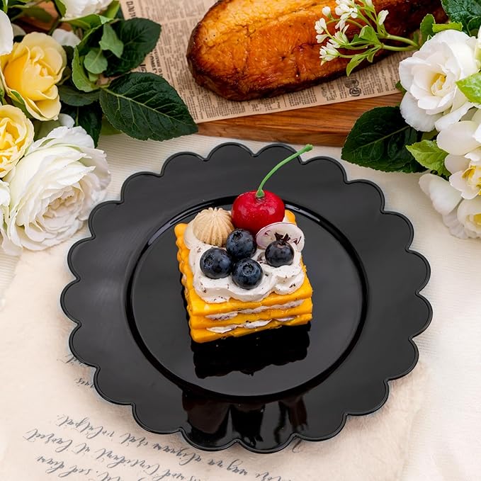 SUT 72 PCS Black Plastic Plates - 7.5 Inch Plates Disposable Heavy Duty，Plastic Plates for Party, Dessert & Celebrations