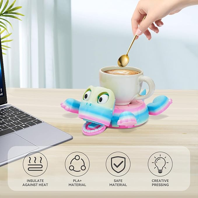 3D Printed Funny Turtle Coasters - Colorful Wacky Turtle Coaster Stress Relief Toys, Desktop Decorations for Home, Office, Party, One Piece (Elegant Iridescent)