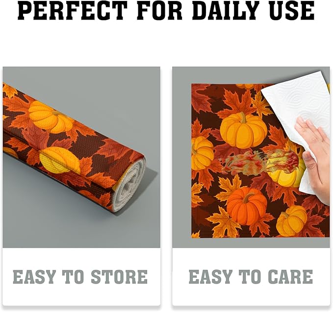 aportt Fall Placemats Set of 4 Autumn Pumpkin Leaves Linen Place Mat Washable Non-Slip Heat Resistant 12×18 Inch Thick Place Mats Decorative Fabric Table Mat for Dining Table