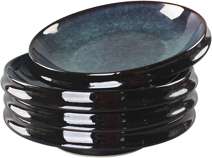 Ceramic Pasta Bowls, Set of 4, Reactive Glaze Pasta Bowls, Large, Wide Bowls for Salads, Desserts, and Fruit, Microwave-, Dishwasher-, and Oven-Safe