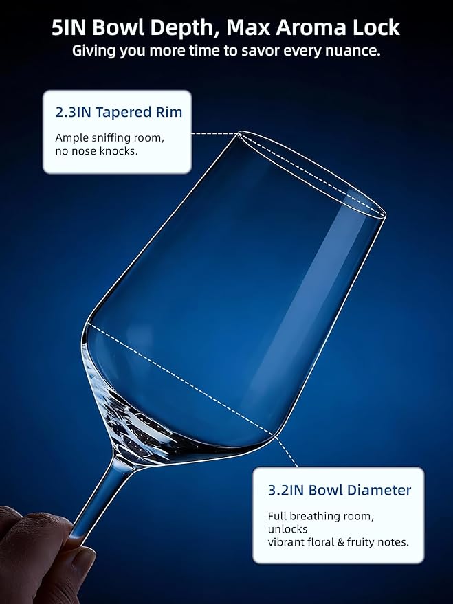 Wine Glasses Set of 4, Sturdy Crystal Wine Glasses for White wine, 14oz Modern Wine Glasses with Thin Rim, Short Stem, Gifts for birthday, housewarming, wedding, Valentine's Day