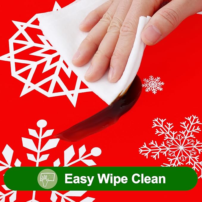 Smiry Christmas Rectangle Table Cloth, Waterproof Vinyl Tablecloth with Flannel Backing, Wipeable Snowflake Plastic Tablecloths for Christmas Table Decorations, (52"x70", Christmas Red)