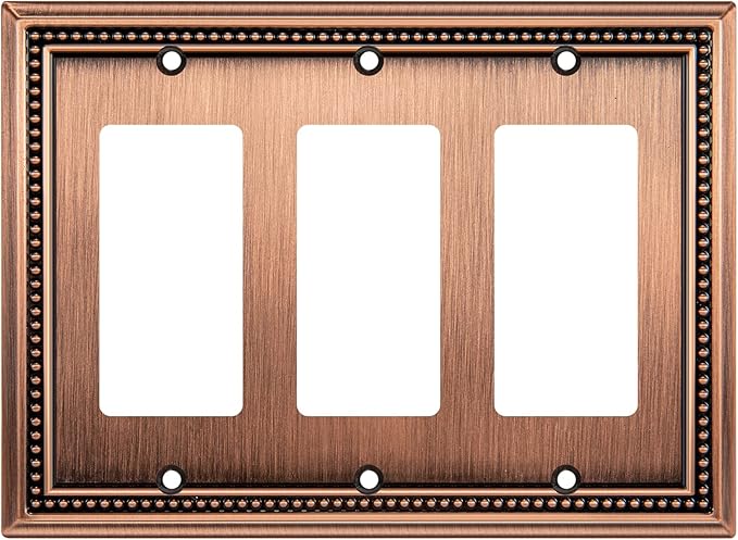 Henne Bery Sunken Pearls Heavy Duty Decorative Wall Plate Switch Plate Outlet Cover (Triple Decorator, Antique Copper)