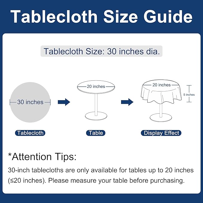 Hiasan Round Linen Tablecloth 30 Inch - Wrinkle and Stain Resistant Washable Polyester Fabric Table Cloth for Dining Room Kitchen Party, Grey