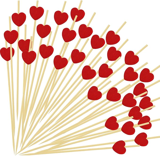 240 PCS Red Love Heart Shaped Cocktail Picks, 4.7Inch Bamboo Fancy Toothpicks for Appetizers, Cocktail Skewers Sticks Selected for Weddings, Valentines Day, Desserts, Charcuterie, Food, Drinks