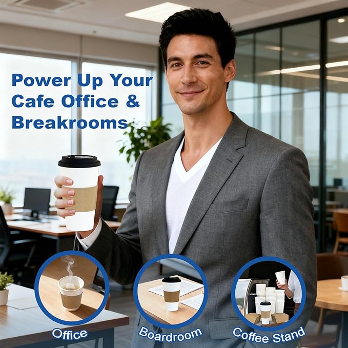 12 oz 500 Pack Coffee Cups with Lids and Sleeves, Straws, Hot Disposable To Go Travel Paper Cups Bulk for Office, Home Coffee Bar Accessories, Chocolate, Cocoa, Beverage (White)