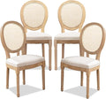 SoarFlash French Dining Chairs Set of 4, Vantage Dining Chair with Round Back, Farmhouse Country Rattan Dining Chair for Kitchen,Bedroom,Beige