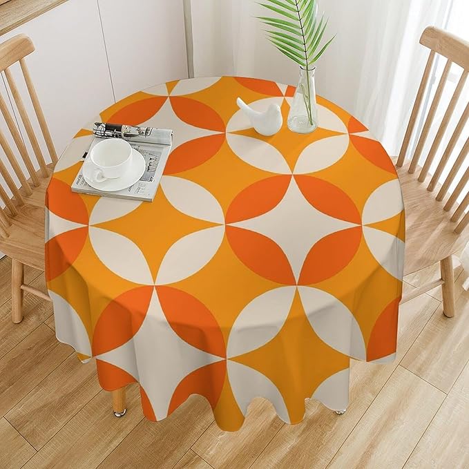 Retro Mid Century Round Tablecloth, Abstract Geometric Mid Century Colorful Pattern Print Tablecloth for Home Party Dining Room Kitchen Decor 36Inch(90cm)
