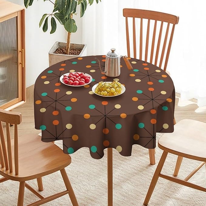 Mid Century Boho Round Tablecloth, 50s Mid Century Modern Geometric Pattern Tablecloth for Home Party Dining Room Kitchen Decor 70Inch(178cm)