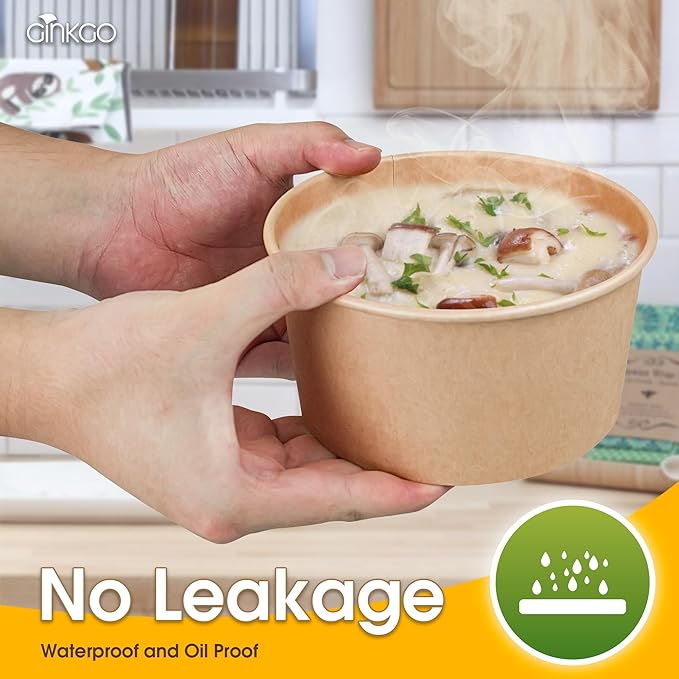 Ginkgo 90 Count 30 oz Extra Large Paper Bowls Leak Proof Disposable Hot Soup Bowls Bulk Large Salads Bowls, Heavy Duty Paper Bowls for Ice Cream, Hot Soup, Salad, Dessert, Cereals, Food
