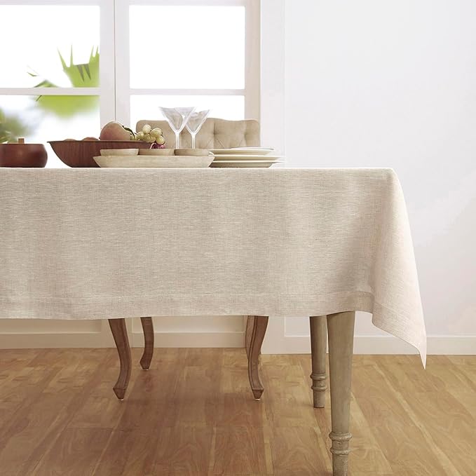 Solino Home Linen Tablecloth 60 x 132 Inch - 100% Pure Linen Light Natural Table Cloth for Rectangular Tables - Athena, Machine Washable Cloth Tablecloth for Spring, Easter