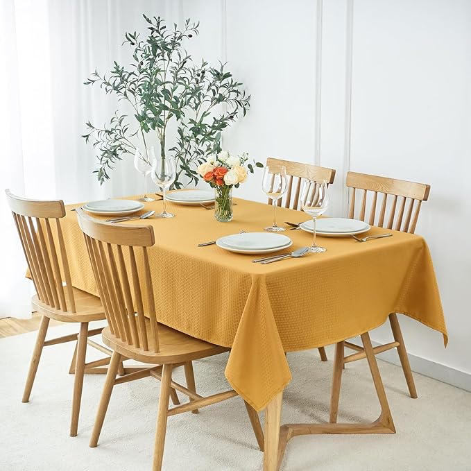 maxmill Rectangle Tablecloth Weaved Pattern Waterproof Spillproof Wrinkle Free Table Cloth, Kitchen Dining Tabletop Decoration, Fabric Table Cover for Holiday Parties, 52 x 70 Inch, Ochre Yellow