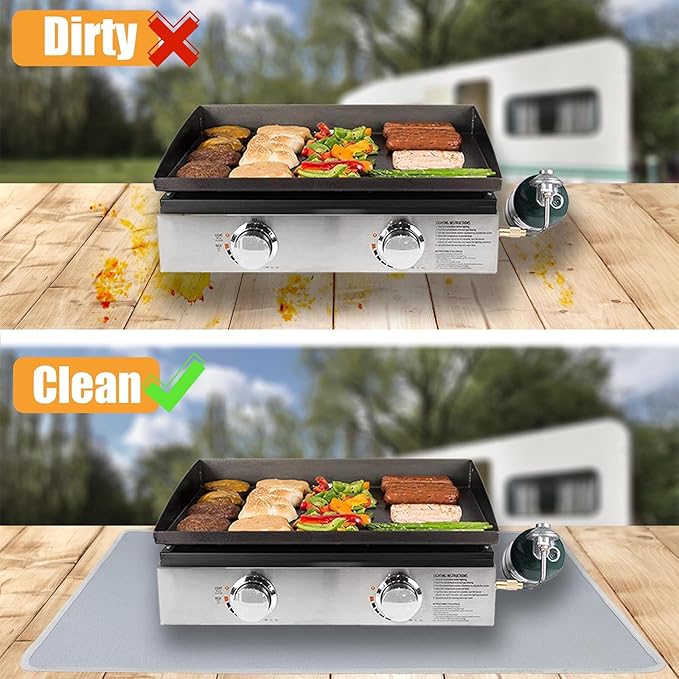 24 x 31in Fireproof Grill Mats for Outdoor Grill to Protect Your Grill Table - Heat Resistant Grill Table Mat - Waterproof & Oilproof BBQ Mat - Grey