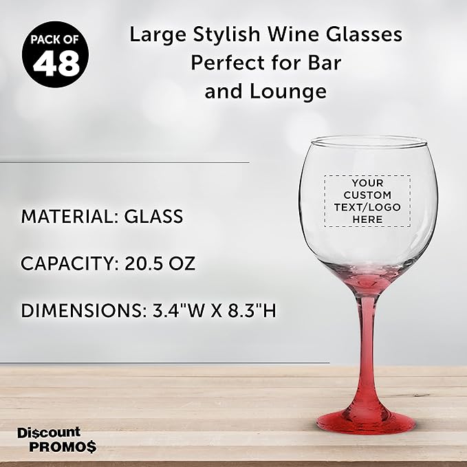 Custom Premiere Wedding Wine Glasses 20.5 oz Set of 48, Personalized Bulk Pack - Restaurant Glassware, Perfect for Red Wine or White Wine - Red