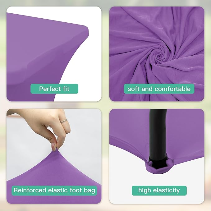 6Pack 8FT Table Cloth for Rectangular Fitted Events Stretch Light Purple Table Covers Washable Spandex Tablecloth Protector for Party, Wedding, Cocktail, Banquet, Festival
