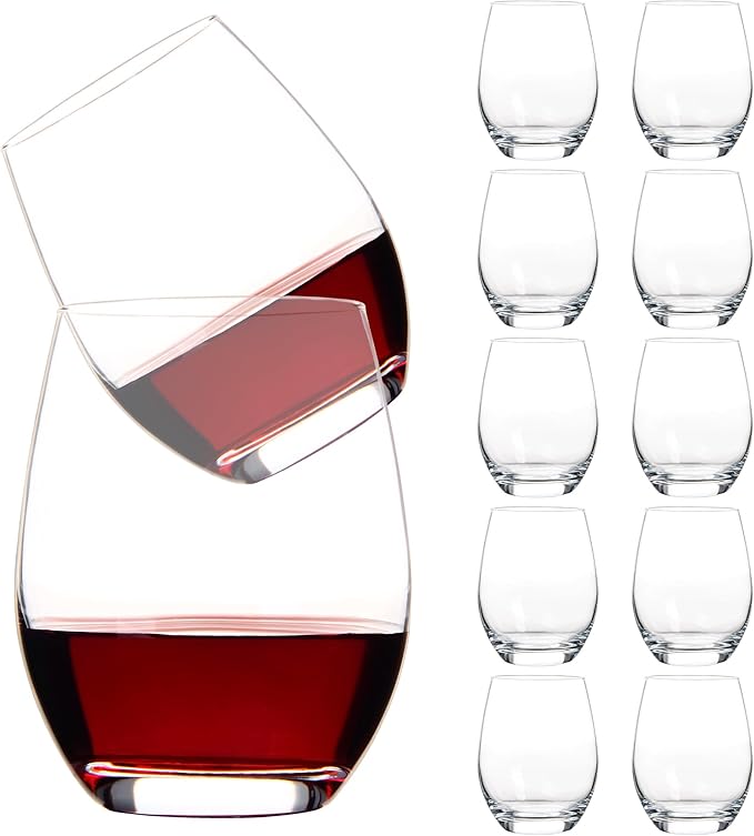 UMI UMIZILI Stemless Wine Glass Set of 12, 14OZ Wine GLass for White Red Wine, Classic Shape Wine Glass with Smooth Rim, Crystal Clear