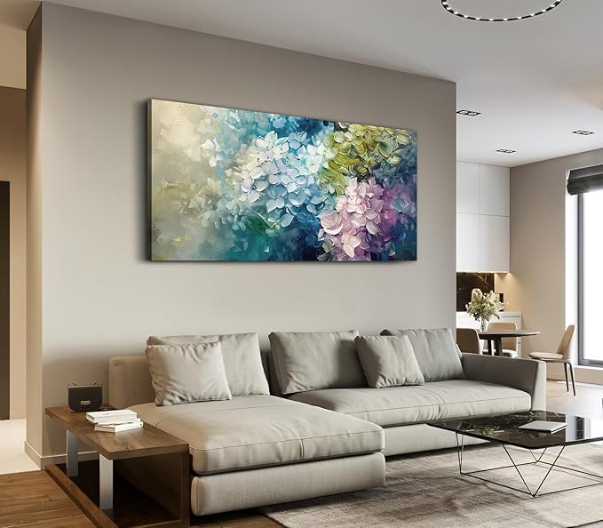 ADJUVANT Wall Art Impressionist Colorful Hydrangea 60" L x 30" W, Vibrant Hydrangea Blooms Canvas Painting Lush Petals Artwork Prints Floral Wall Decor for Living Room Bedroom Dining Room Home Office