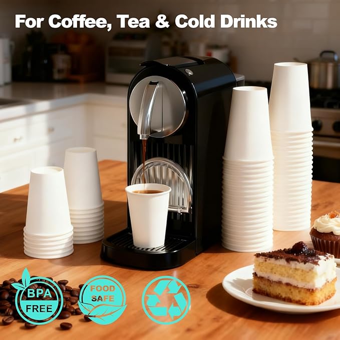 16 oz 160 Pack Disposable Coffee Cups, Bulk White Disposable Paper Cups, Coffee Cups for Hot Tea, Chocolate and Cold Drinks