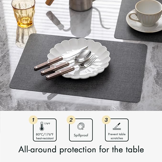 Faux Leather Placemats Set of 4 Vinyl Washable Wipeable Table Mats for Kitchen Dining Table Heat Resistant Waterproof Modern Indoor/Outdoor Placemats Non-Slip Easy Clean Place Mats (Midnight)