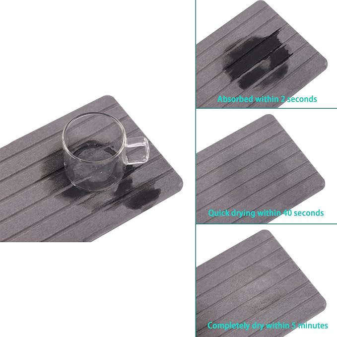 2 PCS Water Absorbent Diatomite Coasters Rectangle, Grooved Design, Water Absorbing Stone Used for Hand Soaps & Plants & toiletries in The Modern Home