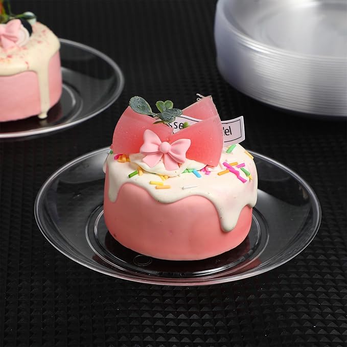 Zopeal 150 Pcs 5 Inch Plastic Dessert Plates Bulk Disposable Small Clear Appetizer Round Wedding Cake Plates Heavy Duty for Dinner Party BBQ Picnic Travel Event Birthday Supply