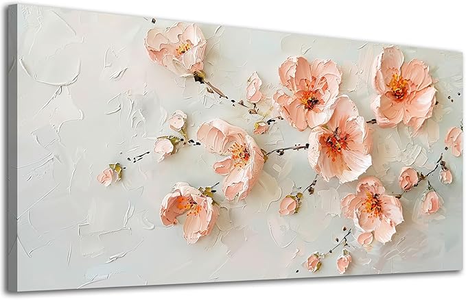 ADJUVANT Wall Art Impressionist Pink Floral 40"L x 20"W, Cherry Blossoms Canvas Painting Soft Petals Artwork Pastel Tones Prints Spring Flowers Wall Decor for Living Room Bedroom Bathroom Home Office