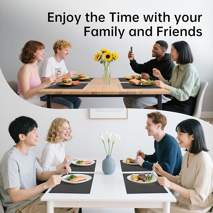 Blue Forest Placemats Set of 4, Dual-Layered Thickened Faux Linen Table Mats Heat Resistant Machine Washable Wrinkle Free Place Mats for Kitchen Dining Outdoor/Indoor (Dark Green)