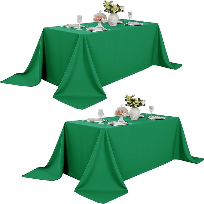 2-Pack 90x156 inch Forest Green Table Cloths, Solid Stain and Wrinkle Resistant Oblong Tablecloth, Premium Plain Weave Polyester Fabric Rectangle Table Linen Covers for Hotel, Banquet