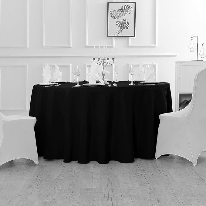 Fokitut 6 Pack Round Tablecloth, 70 Inch, Stain Resistant and Wrinkle Polyester Table Cloth, Fabric Table Cover for Kitchen Dining, Wedding, Party, Holiday Dinner-Black