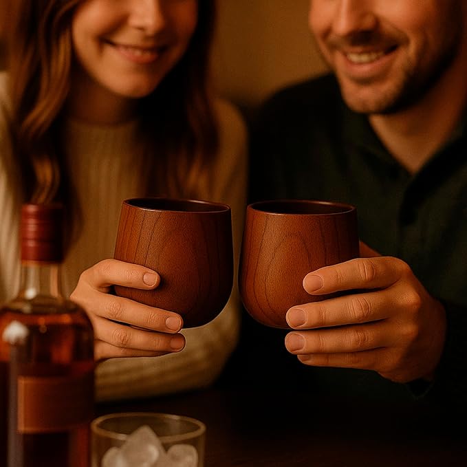 Charred Wooden Bourbon Whiskey Drinking Glasses – Oak Whiskey Tumbler Set of 2 | Bourbon Gifts for Men, Husband, Dad or Brother | Unique Wooden Whiskey Cups (10 oz) | Premium Bourbon Gift Set