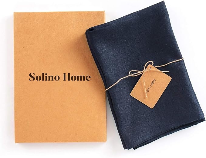 Solino Home Navy Blue Linen Napkins Set of 4 - 100% Pure Linen Dinner Napkins 20 x 20 Inch for Winter, Spring, Easter - Fete