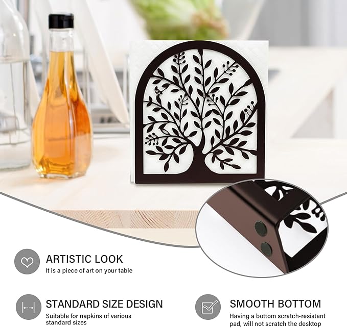 Napkin Holder for Tables, Tree of Life Design Modern Metal Napkin Holder for Home Kitchen & Picnic Party, Bronze