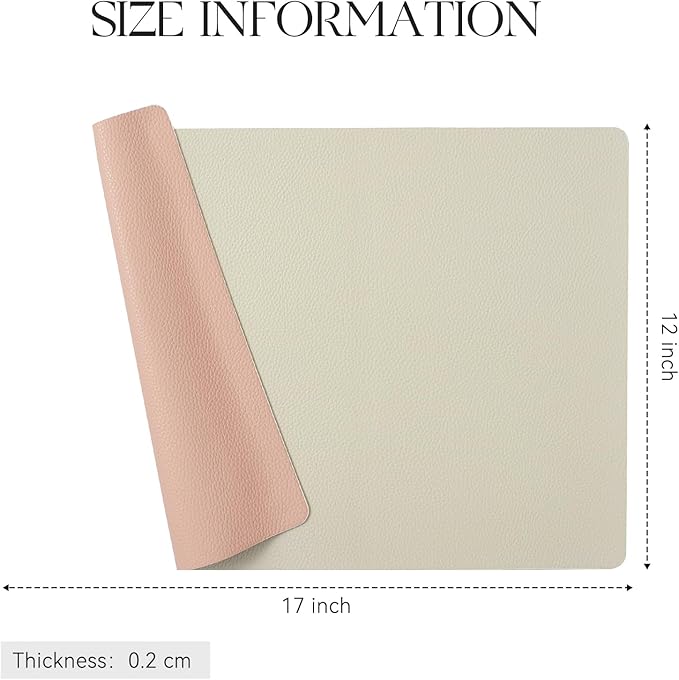 MOSAYT Vinyl Placemats Set of 4, Heat Resistant Place Mats 100% Waterproof Washable & Wipeable Faux Leather Reversible Table Mats for Kitchen Dining Party Indoor Outdoor, 12" x 17", Beige/Pink