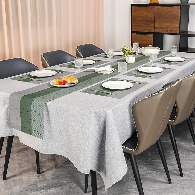Placemats Set of 4, Vinyl Woven Place Mats Indoor Set of 4 Washable Wipeable PVC Table Mats Heat-Resistant Non Slip Placemat for Kitchen Dining Outdoor Table (Gray Sage Green, Set of 4)