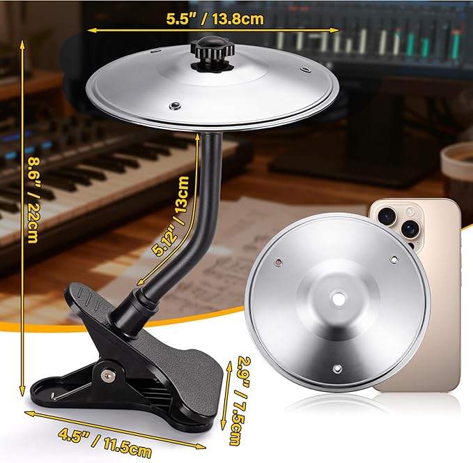 2PCS Desktop Crash Cymbal with Clamp Mount, Desk Symbol Drum for Desk Edge, Easy Install, Fun Desk Accessory for Drummers & Music Lovers, Cool Tabletop Accessories for Entertainment - Silver
