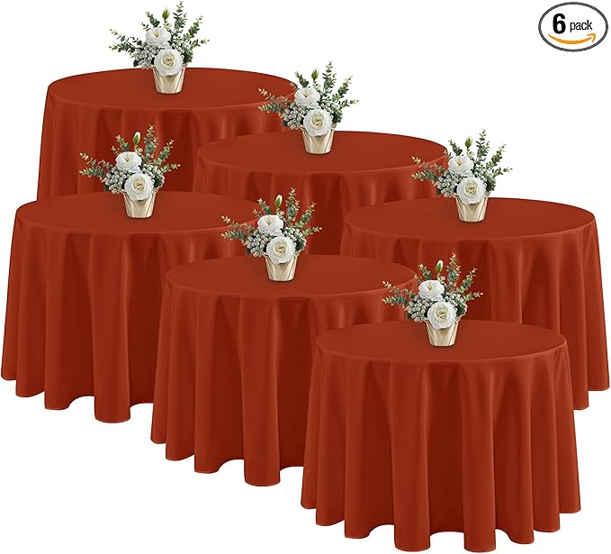 Fitable 6 Pack Rust Round Tablecloths - 120 Inches in Diameter - Stain Resistant and Washable Fall Table Clothes, Polyester Fabric Table Covers for Wedding, Party, Banquet, Formal Events