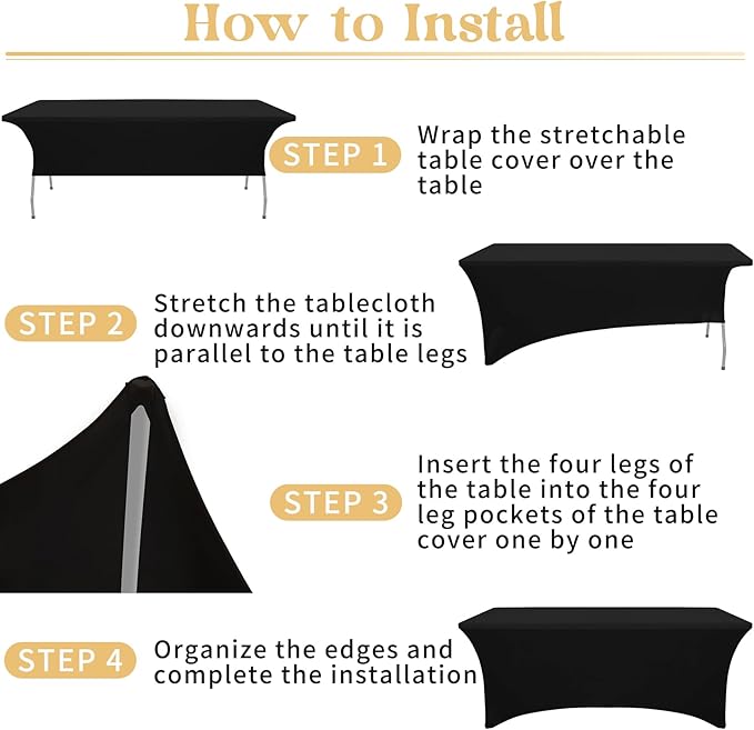 HAISIWLKJ 6 Pack Table Cloth 6ft Black Tablecloths for Rectangle Folding Table Spandex Fitted Stretch Cover Wrinkle Resistant Washable Protector for Party, Wedding, Banquet, Festival.