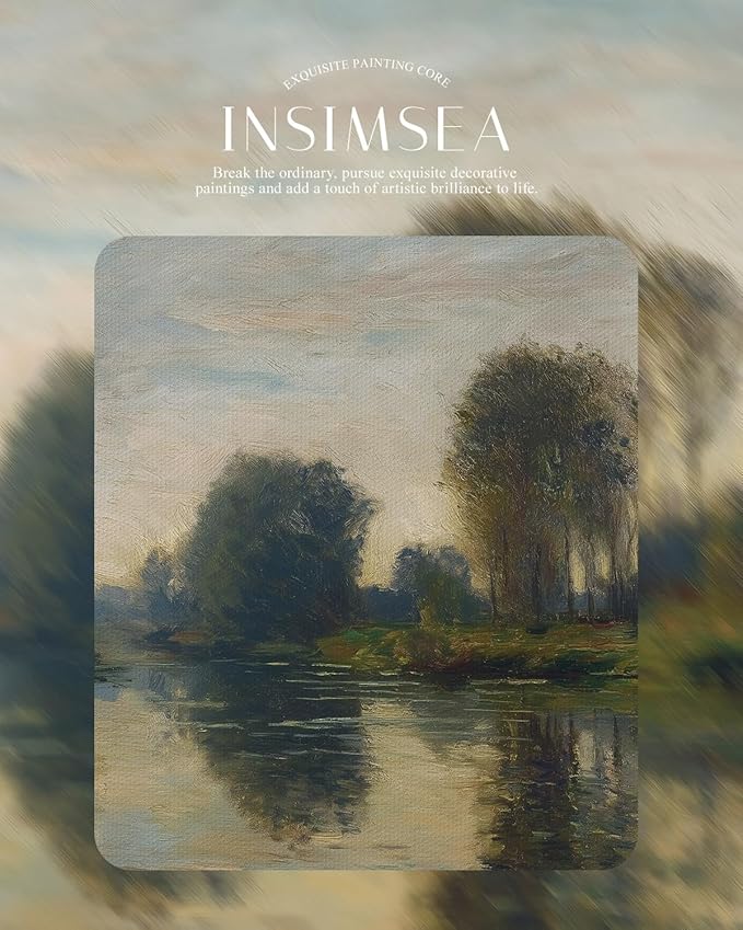 InSimSea Gold Picture Framed Wall Art, Living Room Vintage Lakeside Wall Decor, Nature River Landscape Canvas Print Art, Home Farmhouse Decor, Antique Paintings with Frame 13x16inch