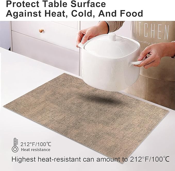 Leather Heat Resistant Placemats Set of 6 Waterproof Wipeable Washable PU Table Mats,Easy to Clean Anti-Slip Place Mats (Dark Brown, 6)