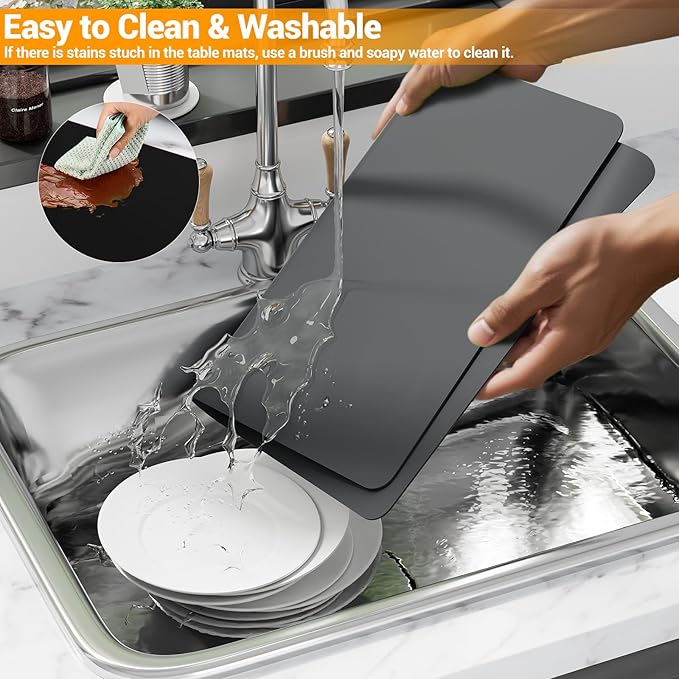 2-Pack Extra Thick Silicone Counter Mats - 24”x16” Large Heat Resistant Kitchen Countertop Protector, Non-Slip Hot Pad Trivet for Air Fryer, Hot Pots & Pans, Coffee Maker(Grey)
