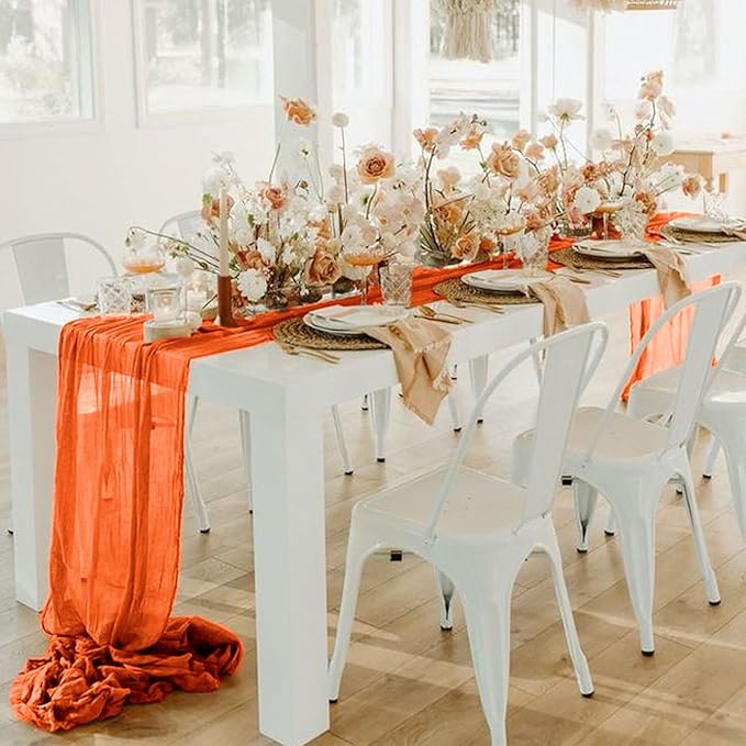 FUHSY Orange Cheesecloth Table Runner Bulk 5 Pack 10FT Rustic Cheese Cloths Fall Table Decoration Rustic Theme Gazue Table Runners for Wedding Reception Burnt Orange Halloween Runners for Tables