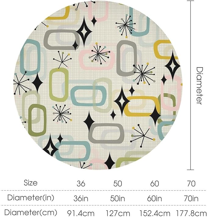 Mid Century Modern Round Tablecloth, Geometry Bohemian Retro Abstract Tablecloth for Home Party Dining Room Kitchen Decor 60Inch(152cm)