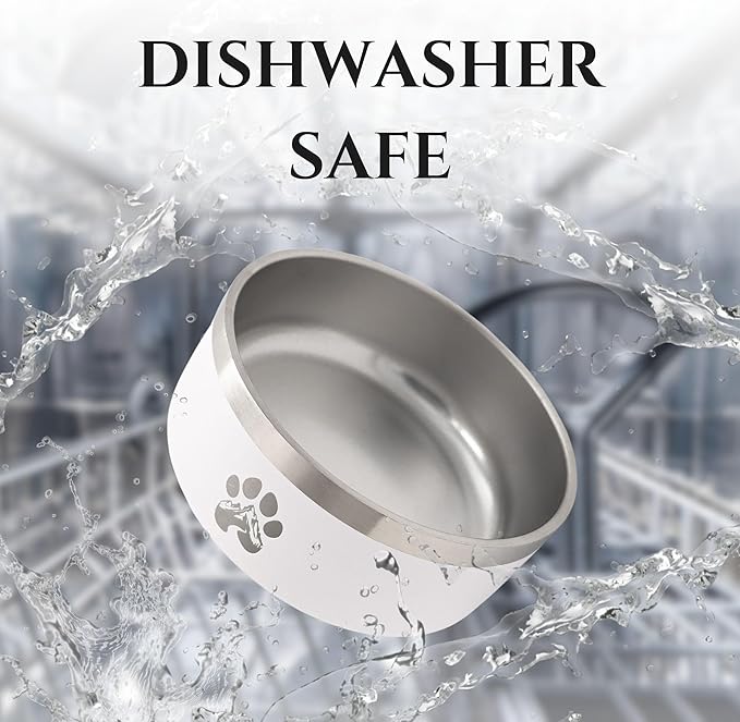 Stainless Steel Dog Bowl for Small-Large Dogs | Double Wall Insulated, Non-Slip Base Heavy Duty Water and Food Bowls for Dogs & Cats | Pet Safe BPA Free & Dishwasher Safe | 64 Oz - White