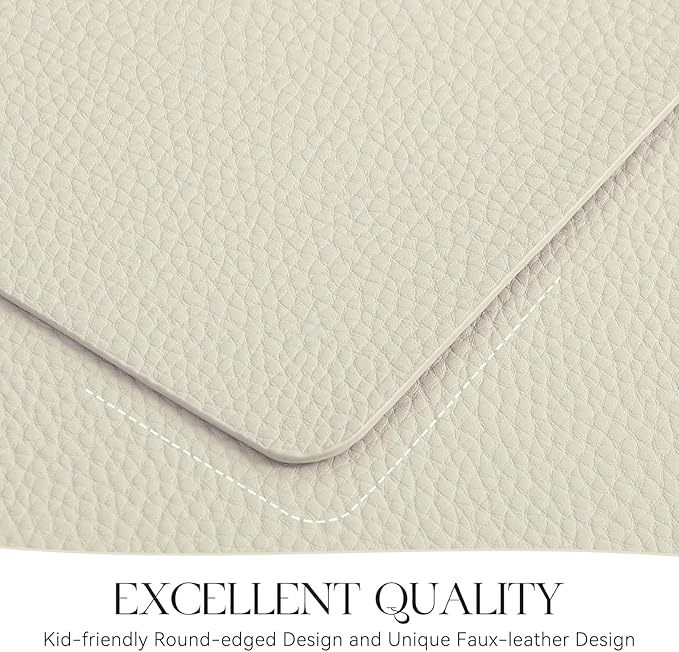 MOSAYT Vinyl Placemats Set of 6, Heat Resistant Place Mats 100% Waterproof Washable & Wipeable Faux Leather Reversible Table Mats for Kitchen Dining Party Indoor Outdoor, 12" x 17", Beige