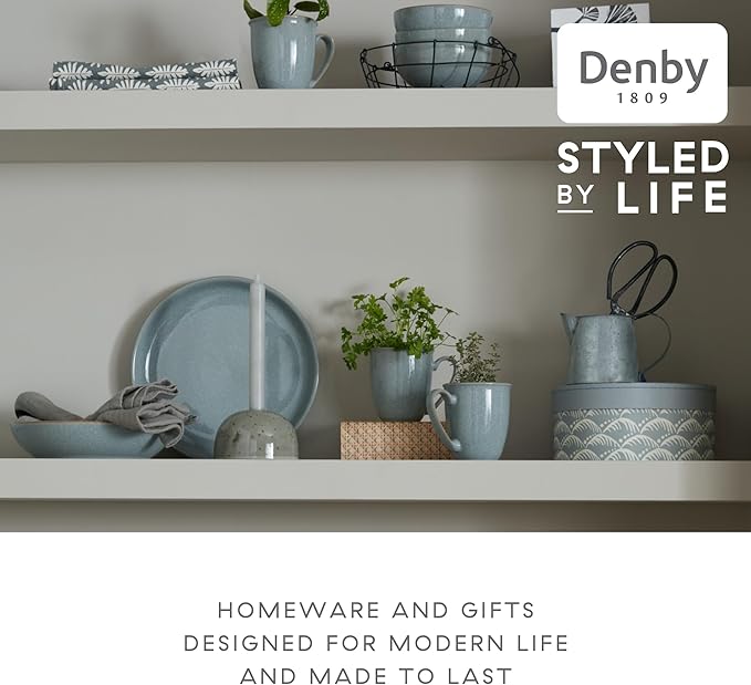 Denby - Elements Light Gray Coupe Dinner Plates Set of 6 - Dishwasher Microwave Oven Safe - Scratch Chip Resistant - Large Ceramic Stoneware Dinnerware Plates Set