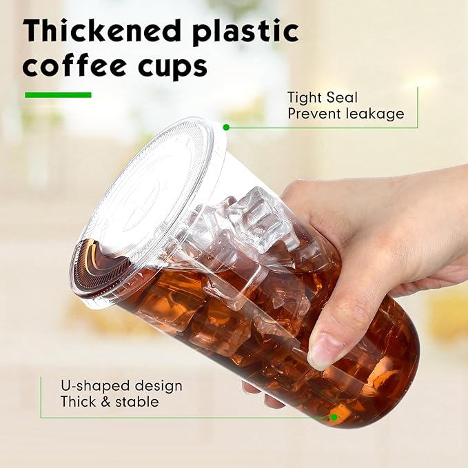 50 Sets Clear Plastic Cups with Lids and Straws, Disposable Iced Coffee Cups Drinking PET for Cold Drinks, Juice, Smoothie, Coffee Shops, Party, Christmas(Clear,18 oz)