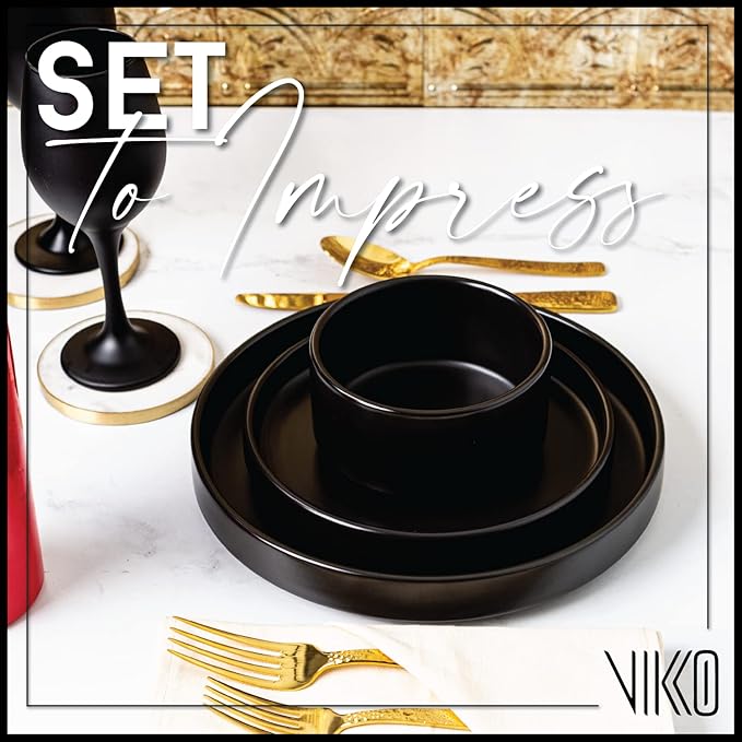 Vikko Modern Soup Bowls, Set of 6 Black Matte Porcelain Bowls, Large Size 22 oz Elegant Restaurant Style Soup Bowl Set, Microwave and Dishwasher Safe