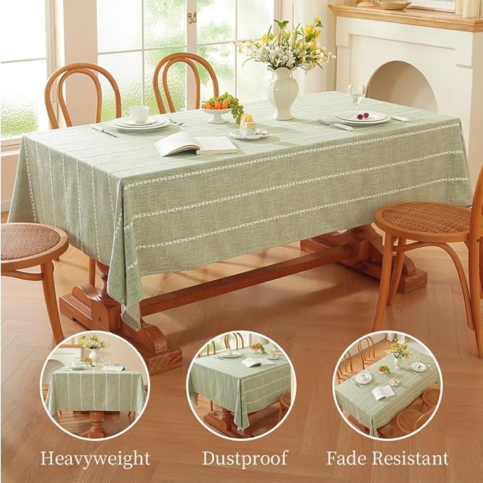 Zobesta Sage Green Tablecloth Rectangle 53 x 70 Inch, Cotton Green Table Cloth Rectangle Table, Washable Farmhouse Soft Boho Tablecloths Rectangular for Party, Holiday, Picnic, Dining, Outdoor,Fall